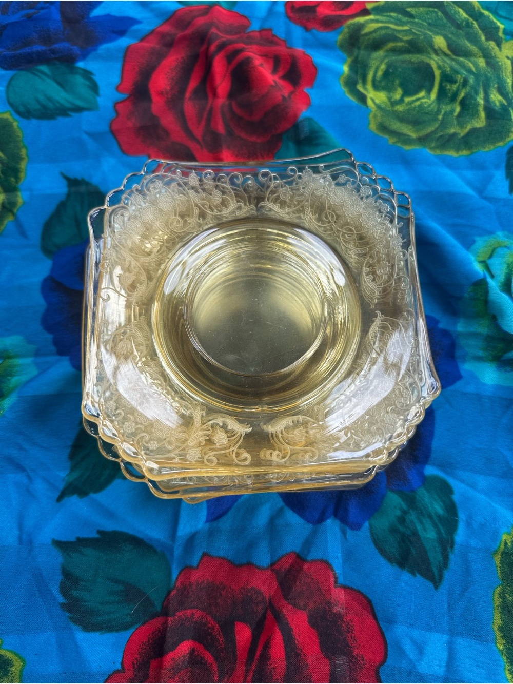 Vintage Glass Serving Bowl Set in Amber